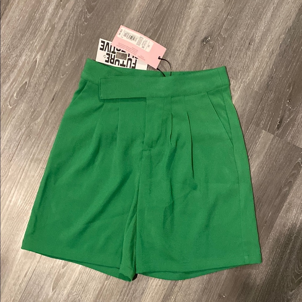 Vibrant Green High Waist Structured Shorts
